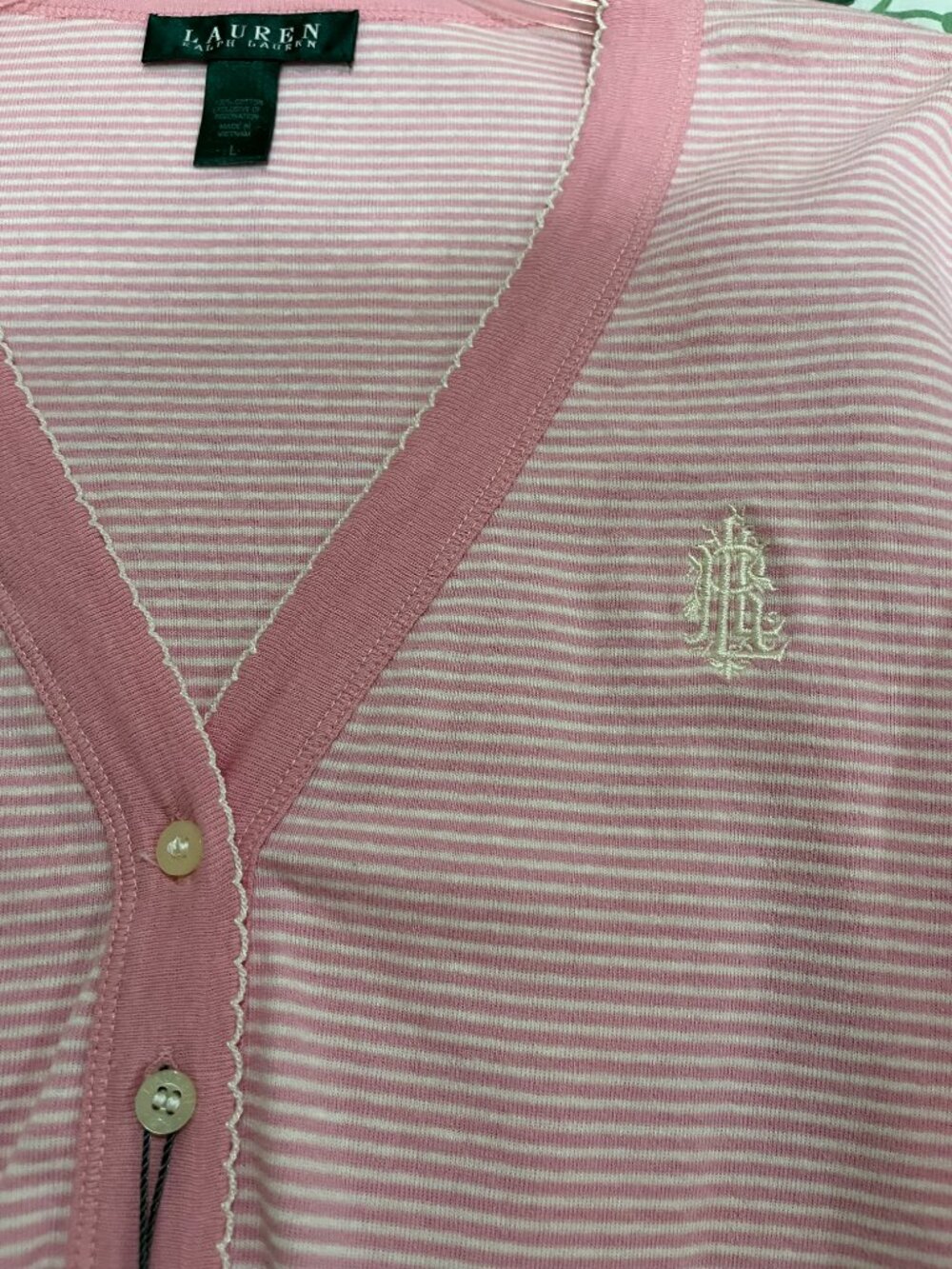 NWT Lauren Ralph Lauren Cotton Pink Pajama Set L